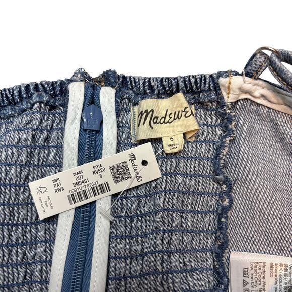 Madewell Airy Denim Ruched Cami Tank Top Smocked Back Blue NWT Size 6 - Picture 7 of 9
